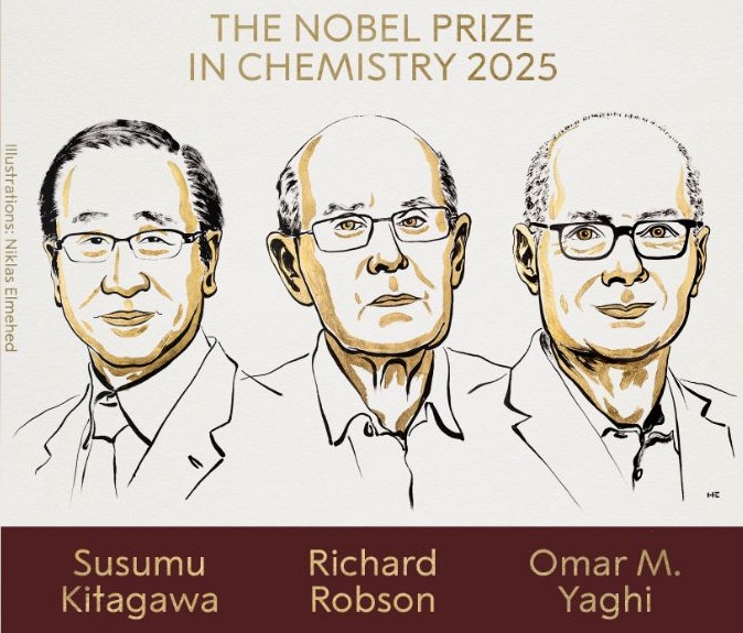 Nobel de Química 2025 reconoce a Kitagawa, Robson y Yaghi por revolucionar la arquitectura molecular