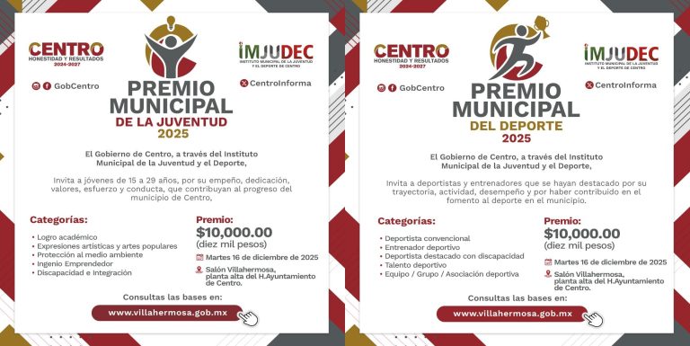 Centro abre convocatoria para los Premios Municipales de la Juventud y el Deporte 2025